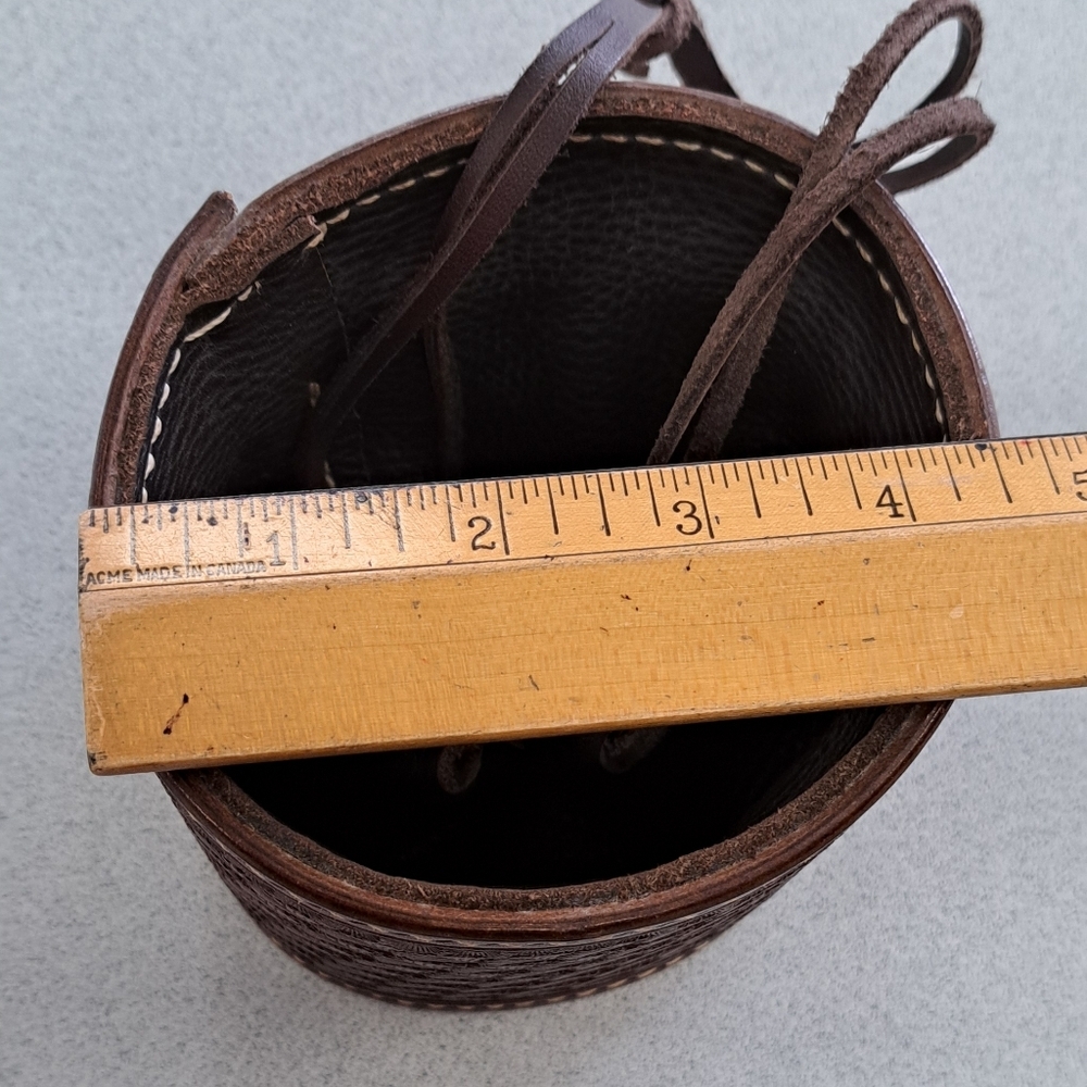 Brown Quality Leather Hand Tooled Drawstring Bag - Picture 7 of 7